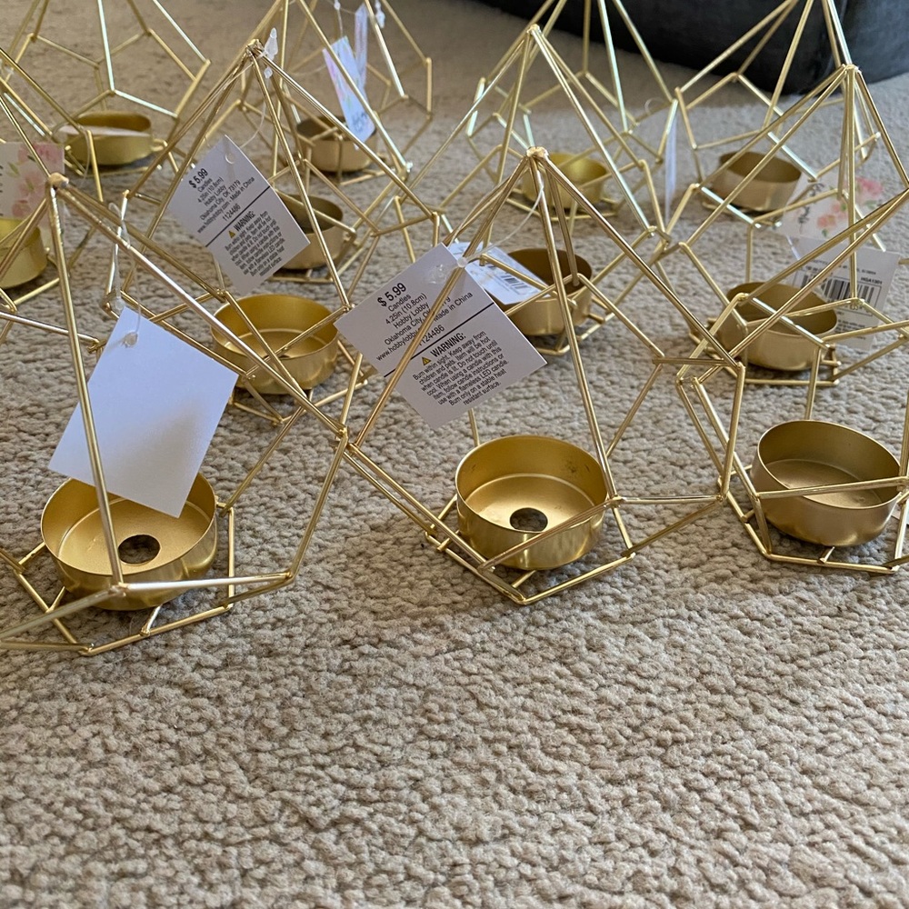 Gold geometric candle light holders